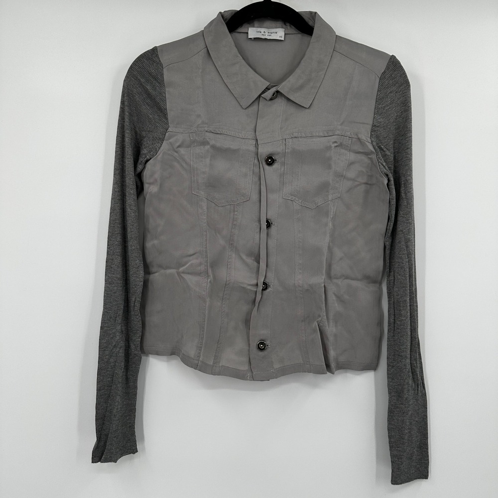 Lola & Sophie Grey Mixed Media Button Down Utility Shirt XS Urban Industrial